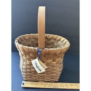 Handwoven Slatwood Wine Bottle Basket Woods Lot Creations Brown Cottagecore